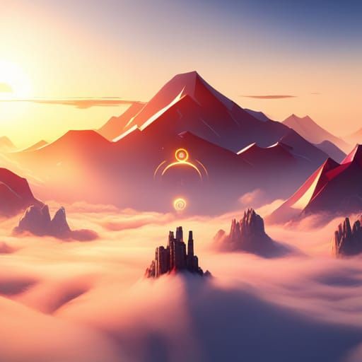 Computers Floating in Clouds at Golden Hour