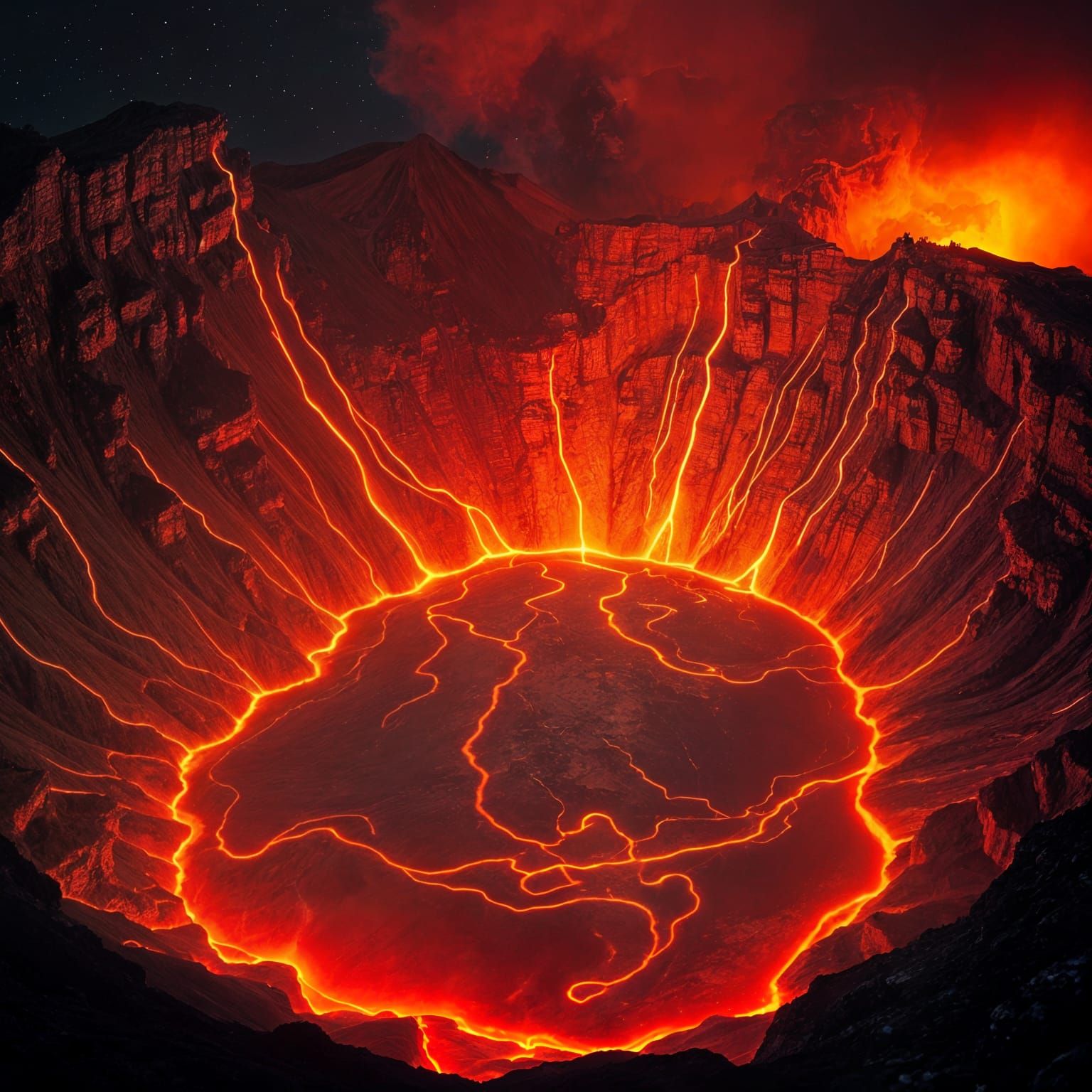 Magical Volcano Caldera with Molten Lava