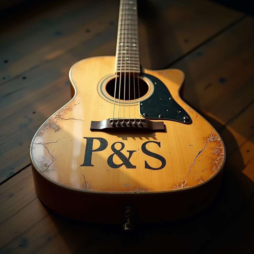 Antique Guitar with Initials, Cinematic Film Still