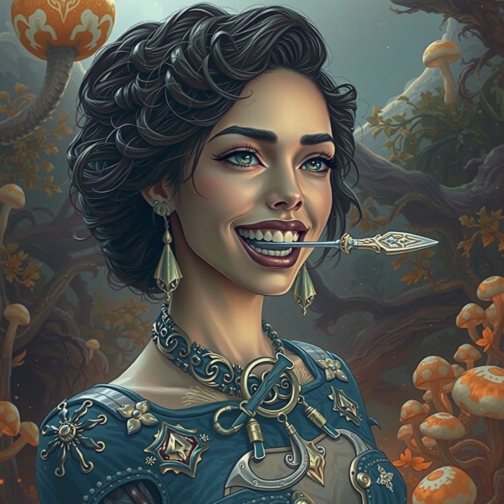 Heroic Warrior Woman in Vibrant Fantasy Landscape