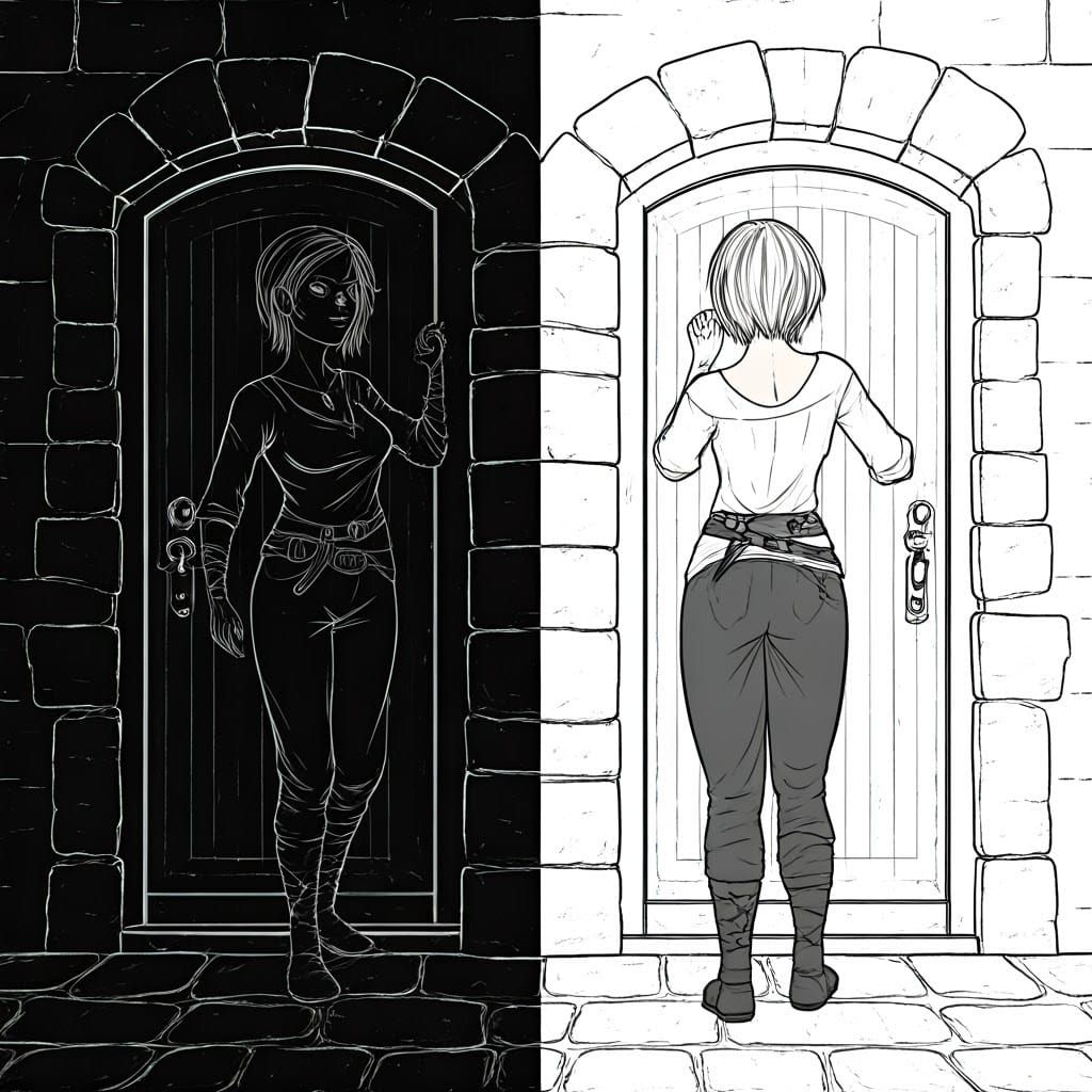 Medieval Mediterranean Girl in Black and White