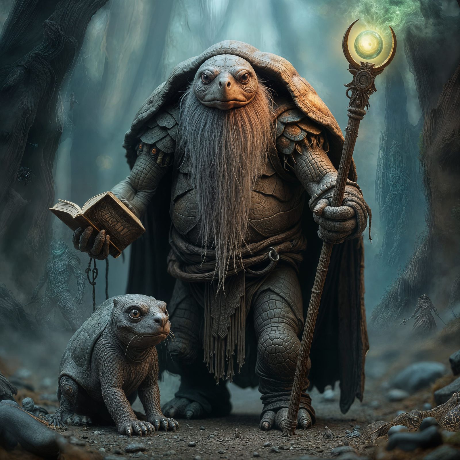 Warlock Turtle with Magic Staff: Digital Matte Painting