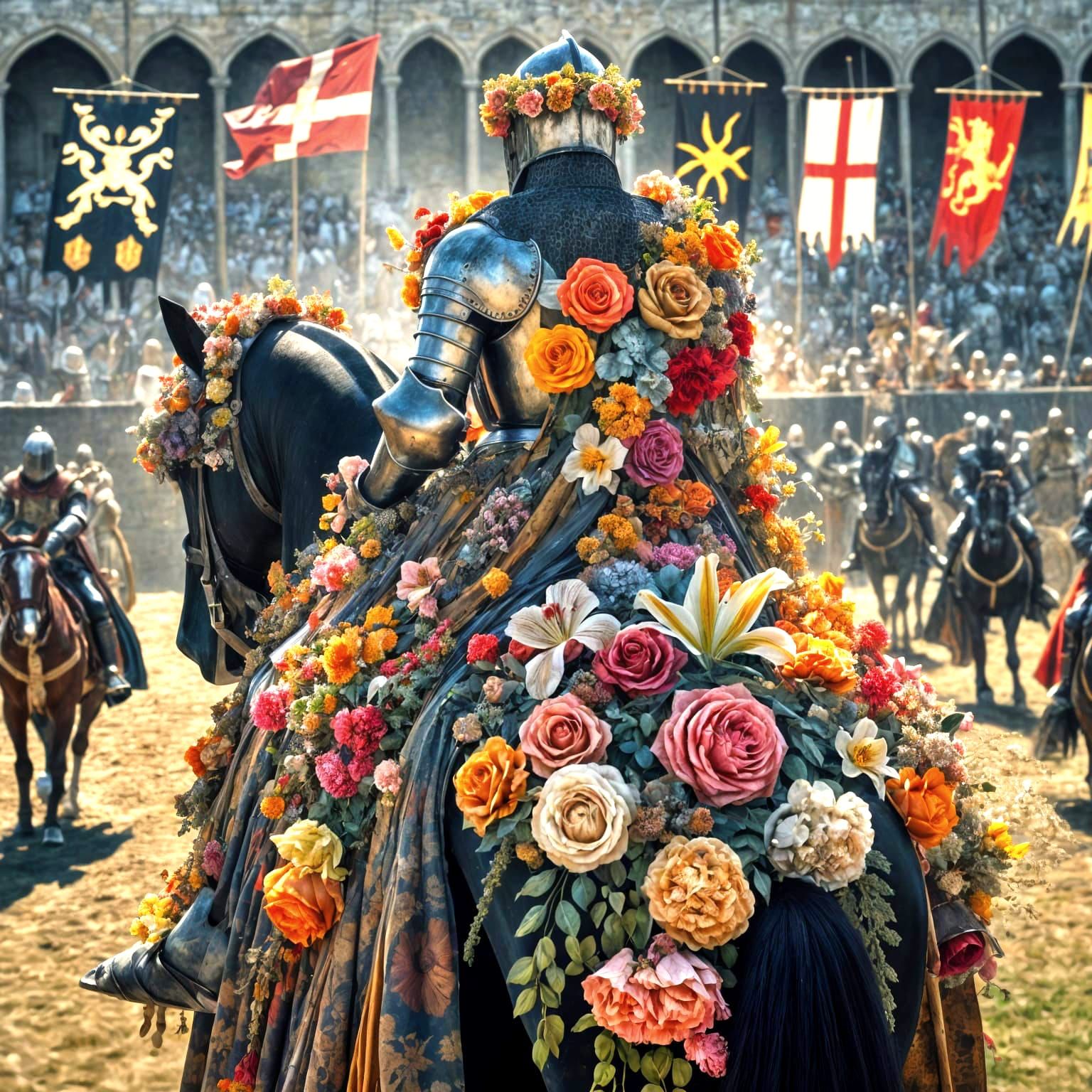 Floral Knight in Medieval Tournament Scene