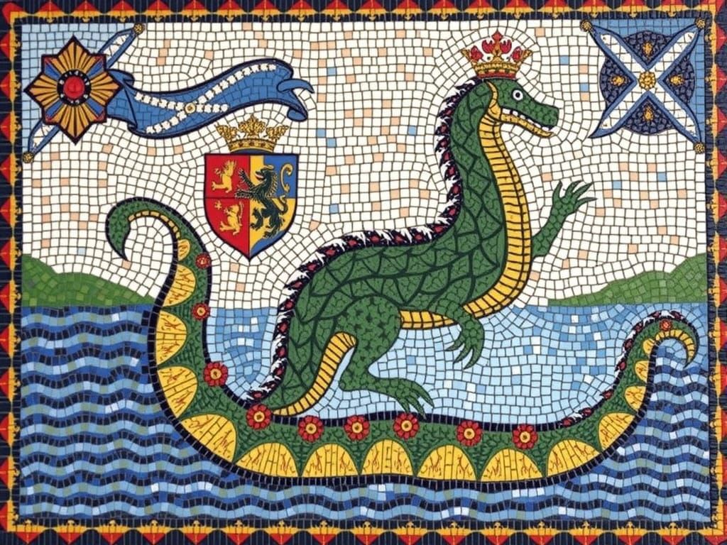 Medieval Mosaic of Loch Ness Monster in Scotland