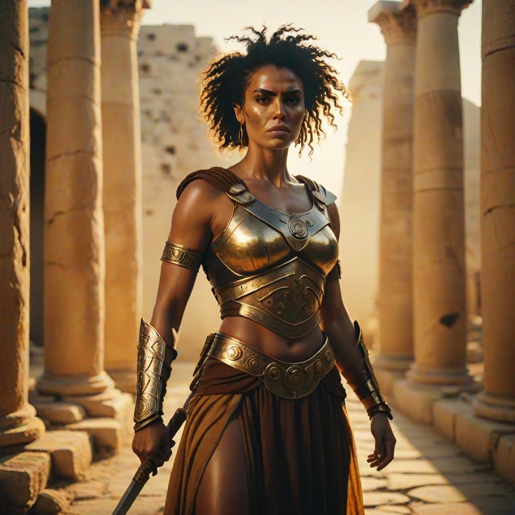 Ethereal Goddess: A Sensual Warrior in Golden Hues