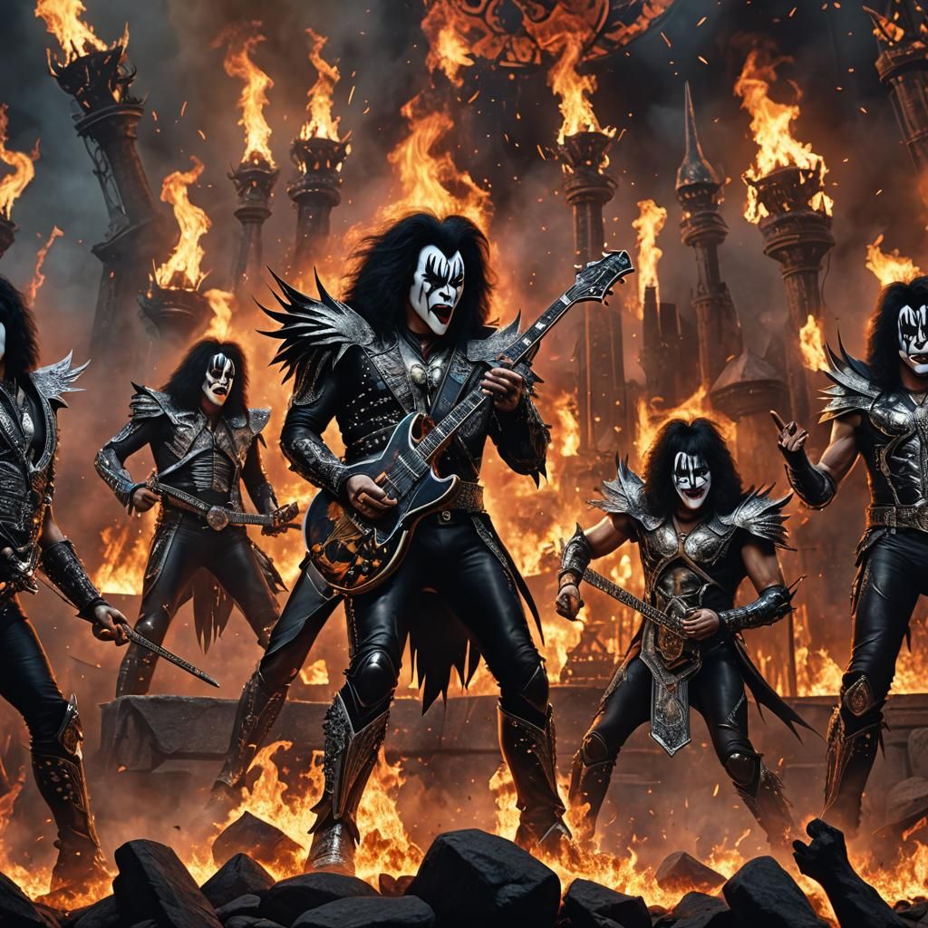 Kiss Band Rock Show in Detailed Matte Painting
