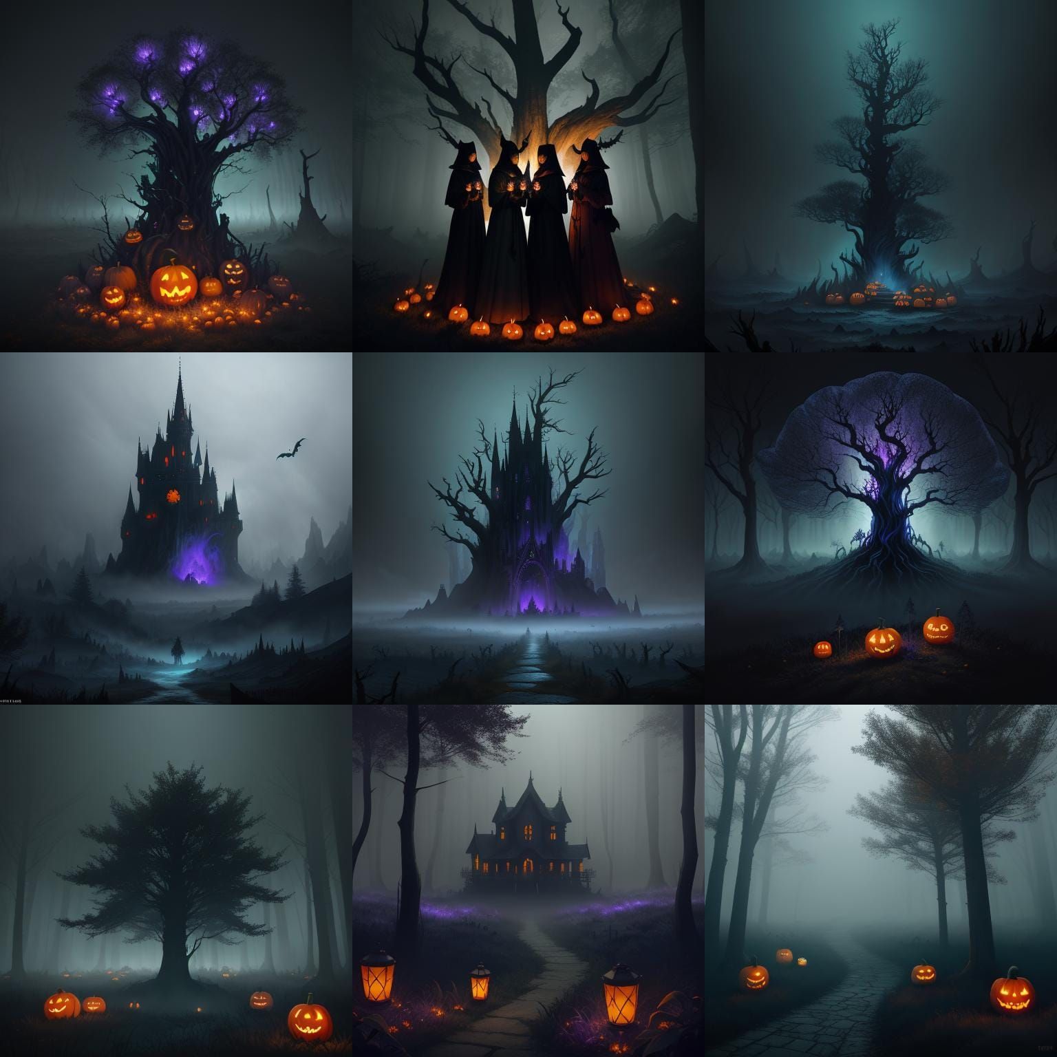 Spooky Halloween Forest with Witches in Matte Painting