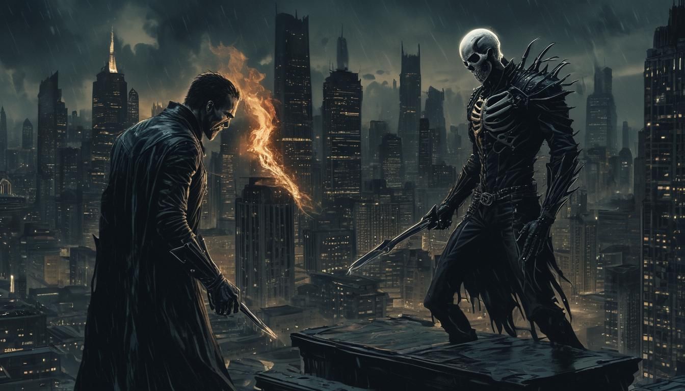 Ghost-Rider and Ghost-Writer Dark Fantasy Illustration