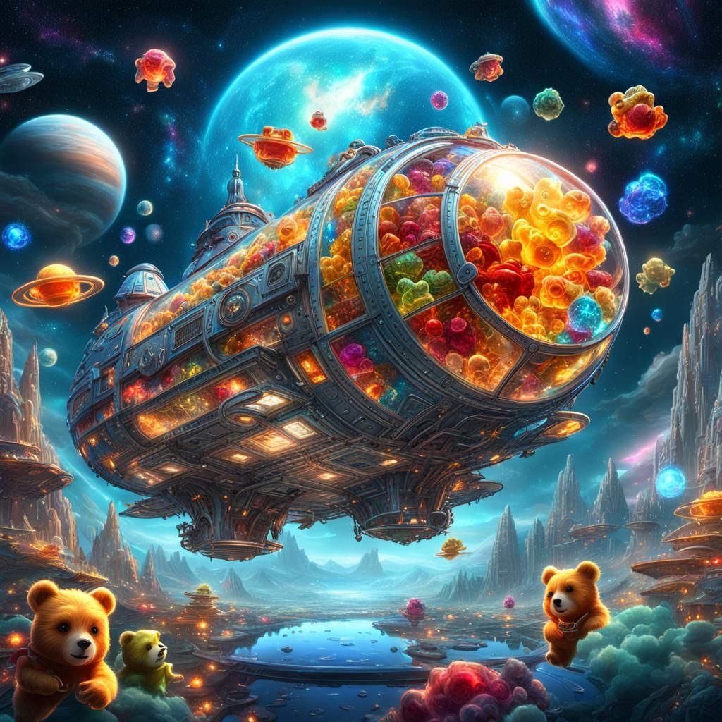 Glass Spaceship with Angels and Gummi Bears