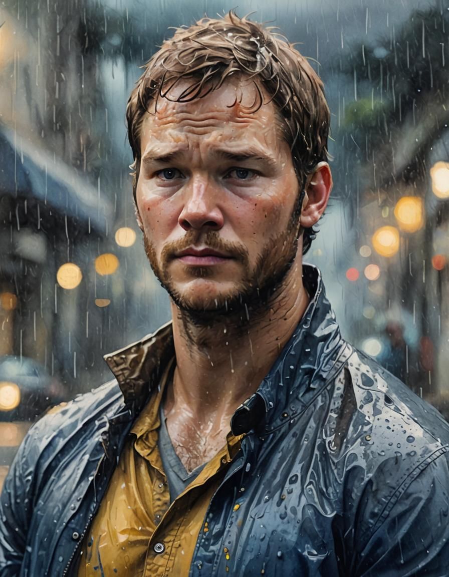 Sad Man in Rain: Watercolor Concept Art