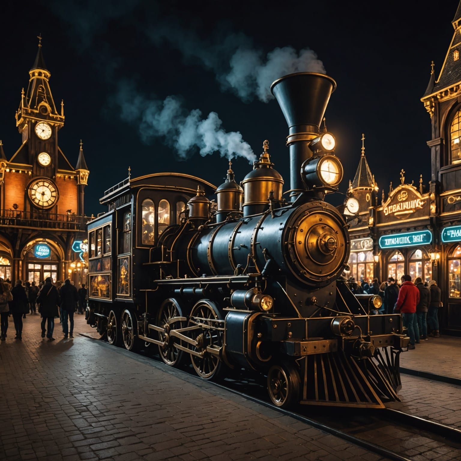 Steampunk Gothic Theme Park at Night