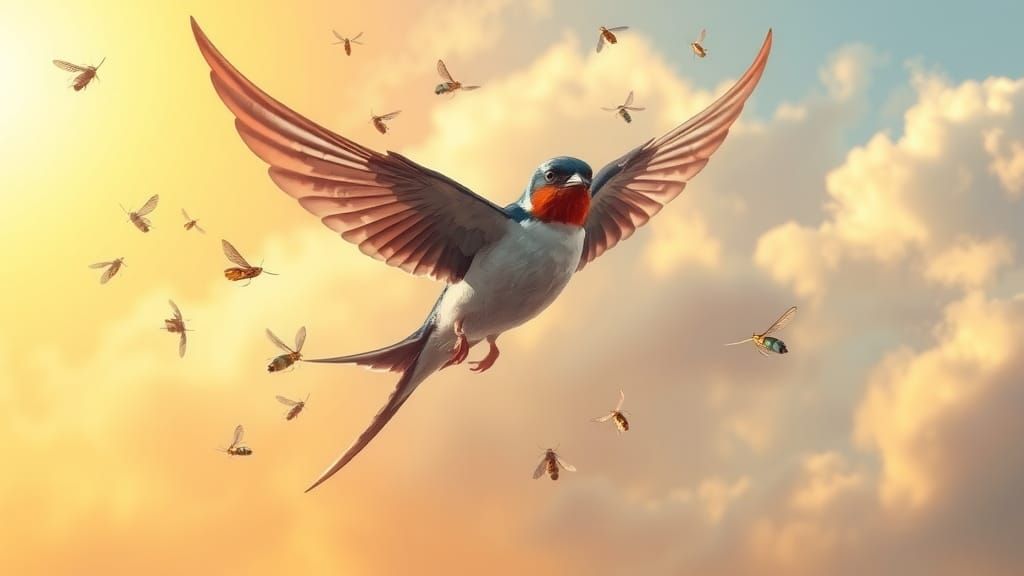 Barn Swallow in Flight, Summer Sunlight