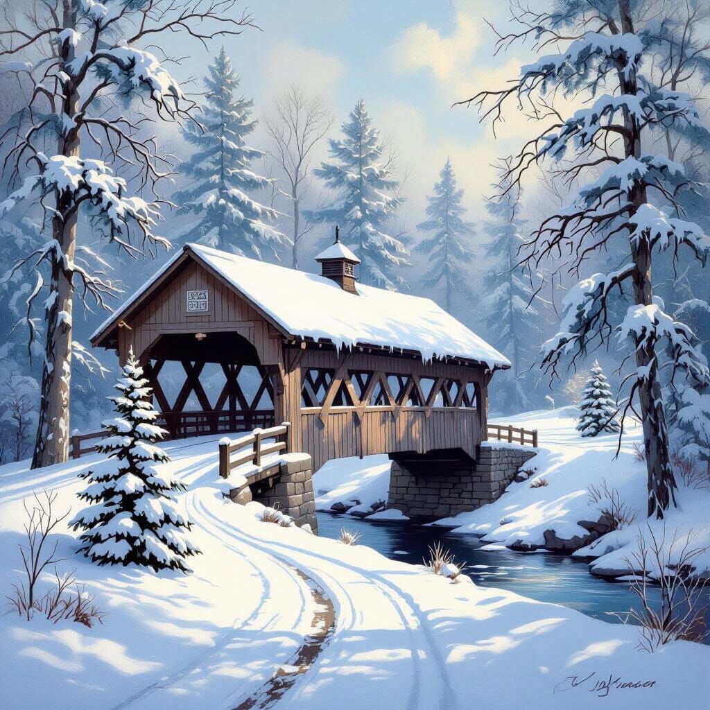 Serene Winter Landscape Oil Painting