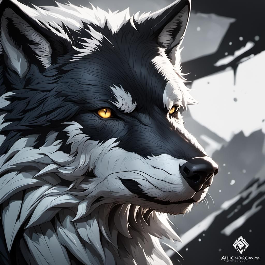 Detailed Black and White Wolf Portrait