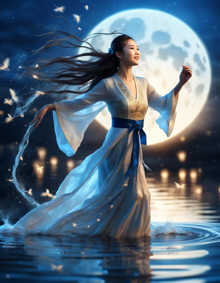 Chinese Woman Dancing on Water in Fantasy Style