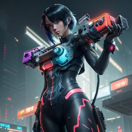 Nintendo Switch Girl in Cyberpunk Graffiti Art