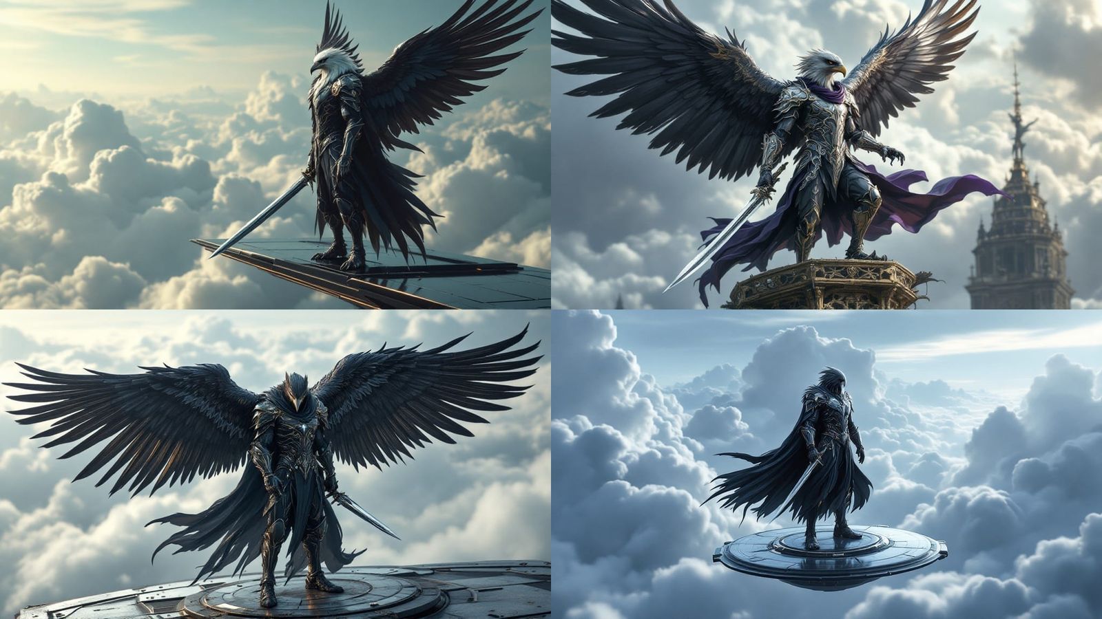 Eagle Warrior in Gothic Armor Soars Through the Skies