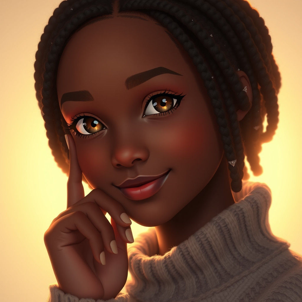 Anime Portrait: Brown-Skinned Girl with Glowing Eyes