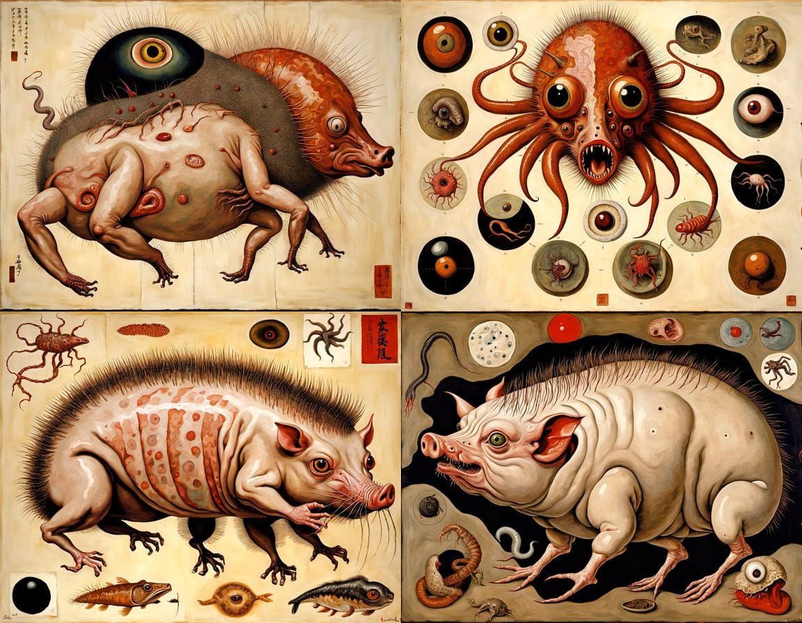 Mythical Ukiyo-e Creature in Surrealist Oil Painting Style