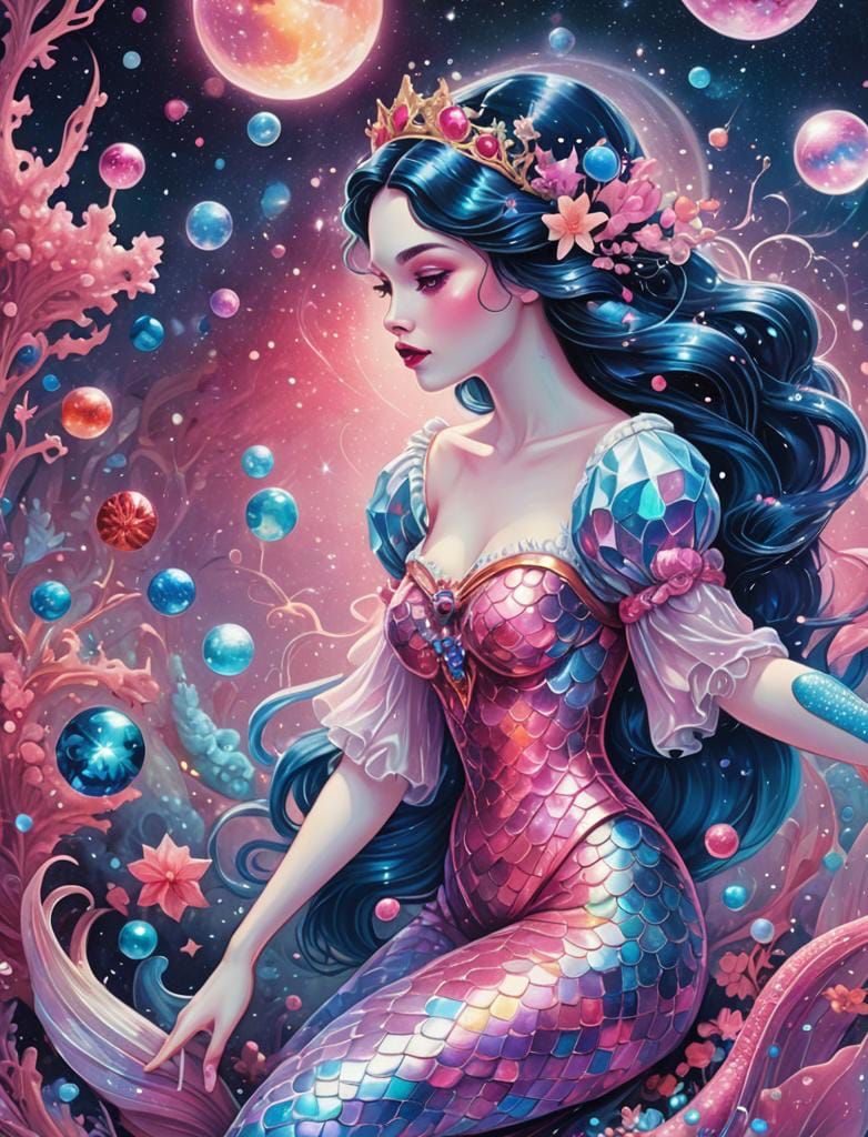 Snow White as Space Mermaid with Pink Sparkles