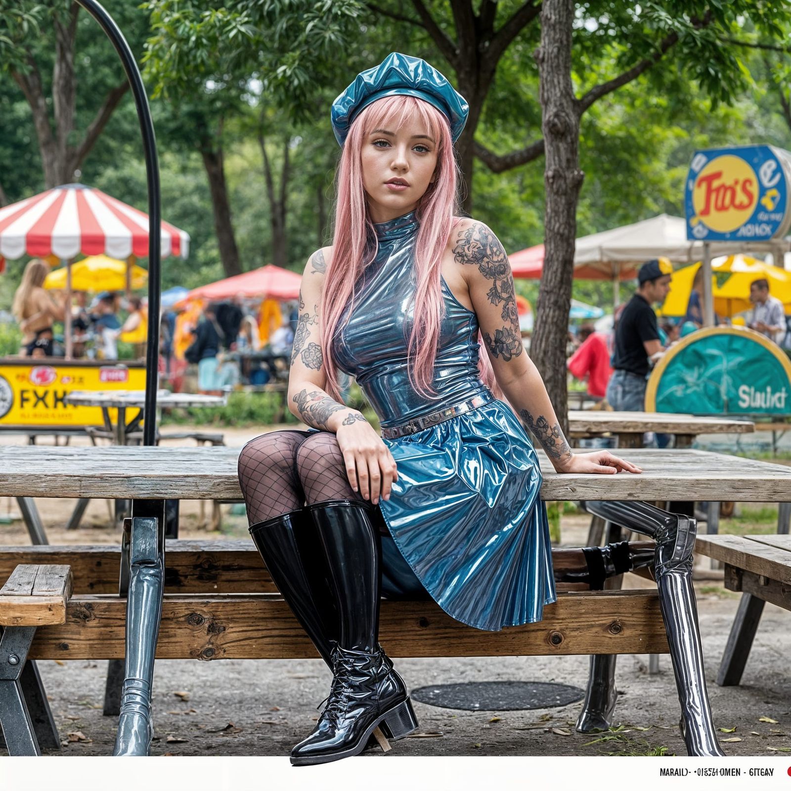 Young Female in Bold Latex Outfit Posing in Park