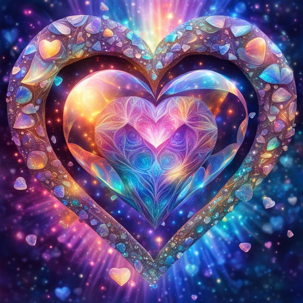 Holographic Crystal Hearts in Astral Cosmic Illustration
