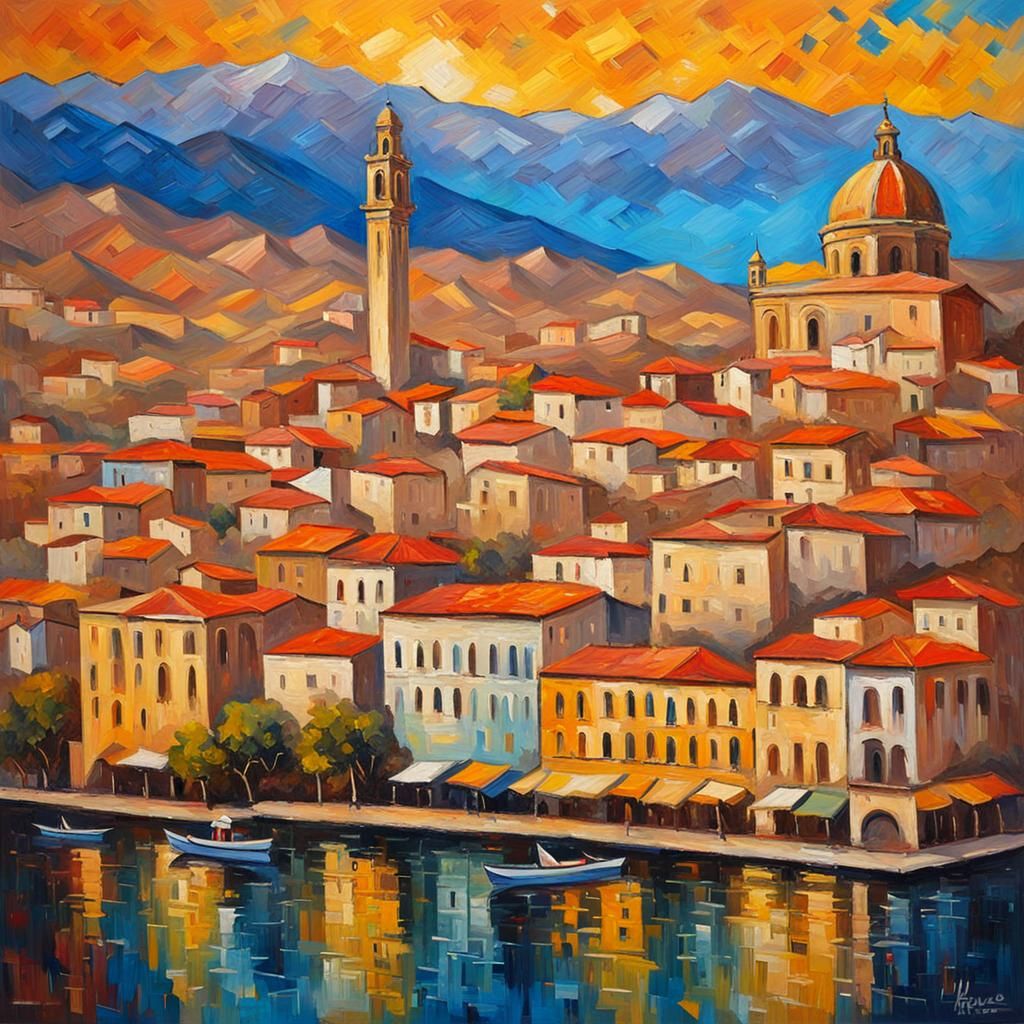 Palermo, Italy: Neo-Impressionist Oil Painting
