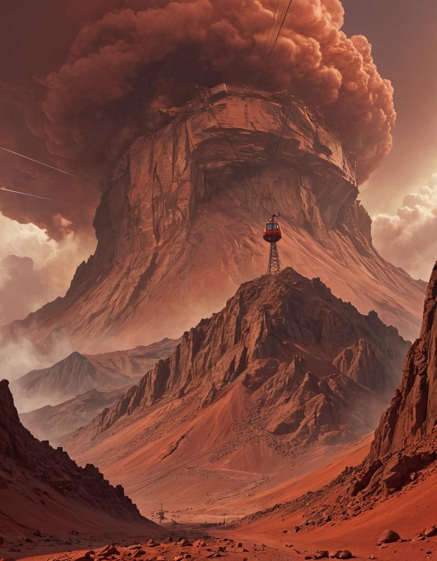Cable Car Ascending Mount Olympus on Mars