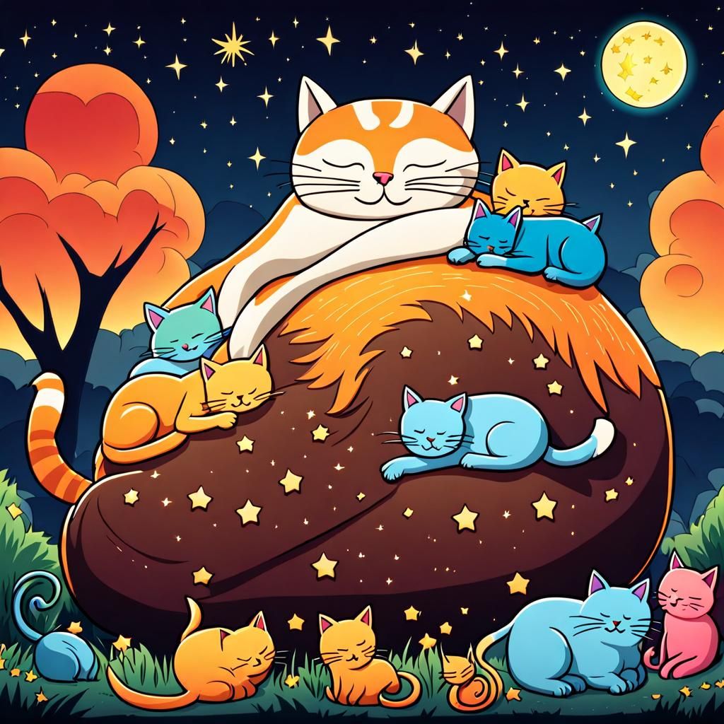 Cartoon Hill Giant Sleeps Under Starry Sky