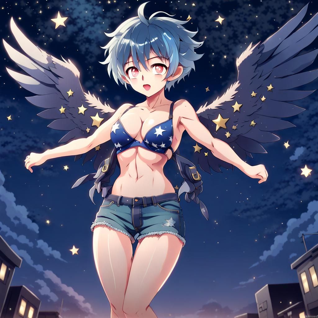 Anime Harpy Soaring Through Starry Sky