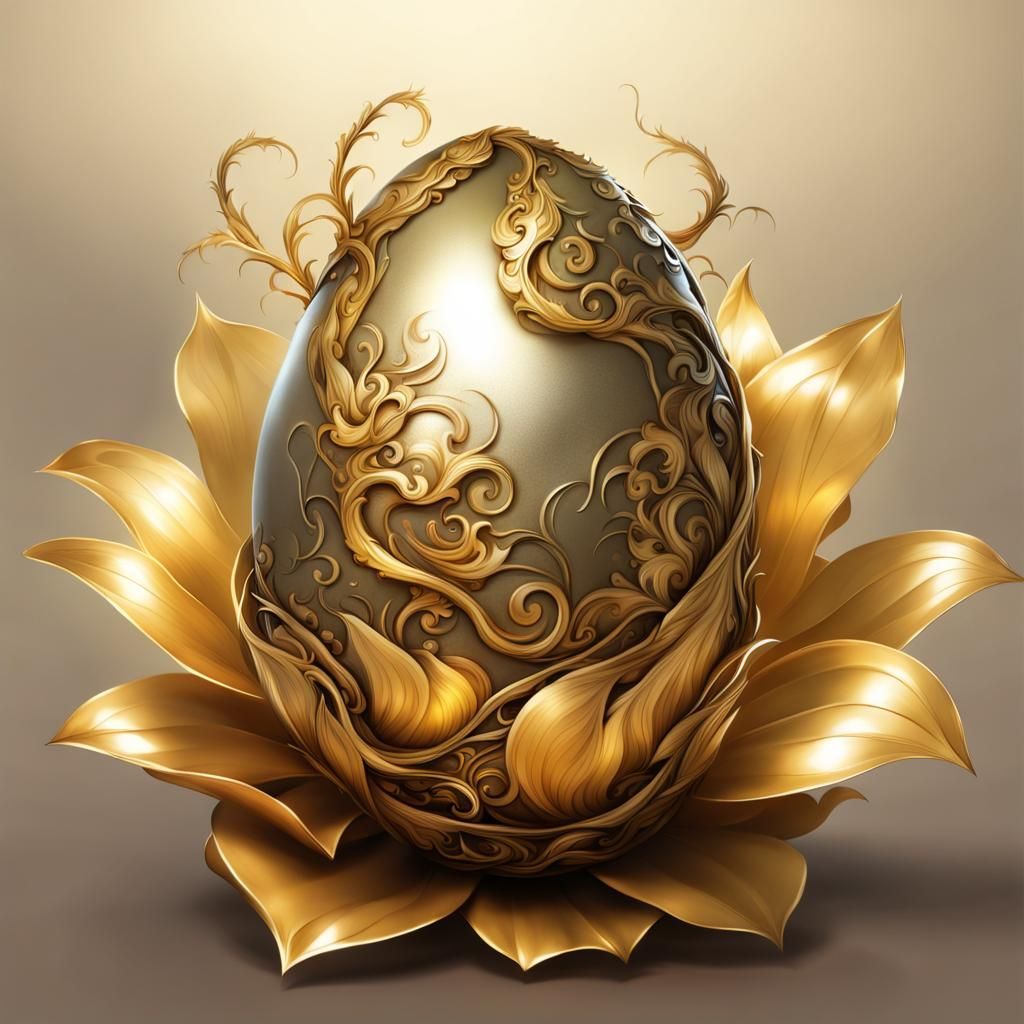 Golden Dragon Egg Emerges from Metallic Flower