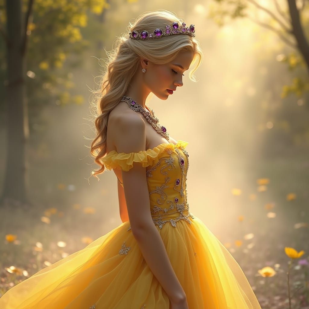 Regal Princess in Whimsical Yellow Gown