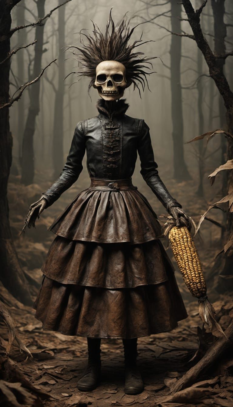 Macabre Corn Shuck Doll in Dark Forest