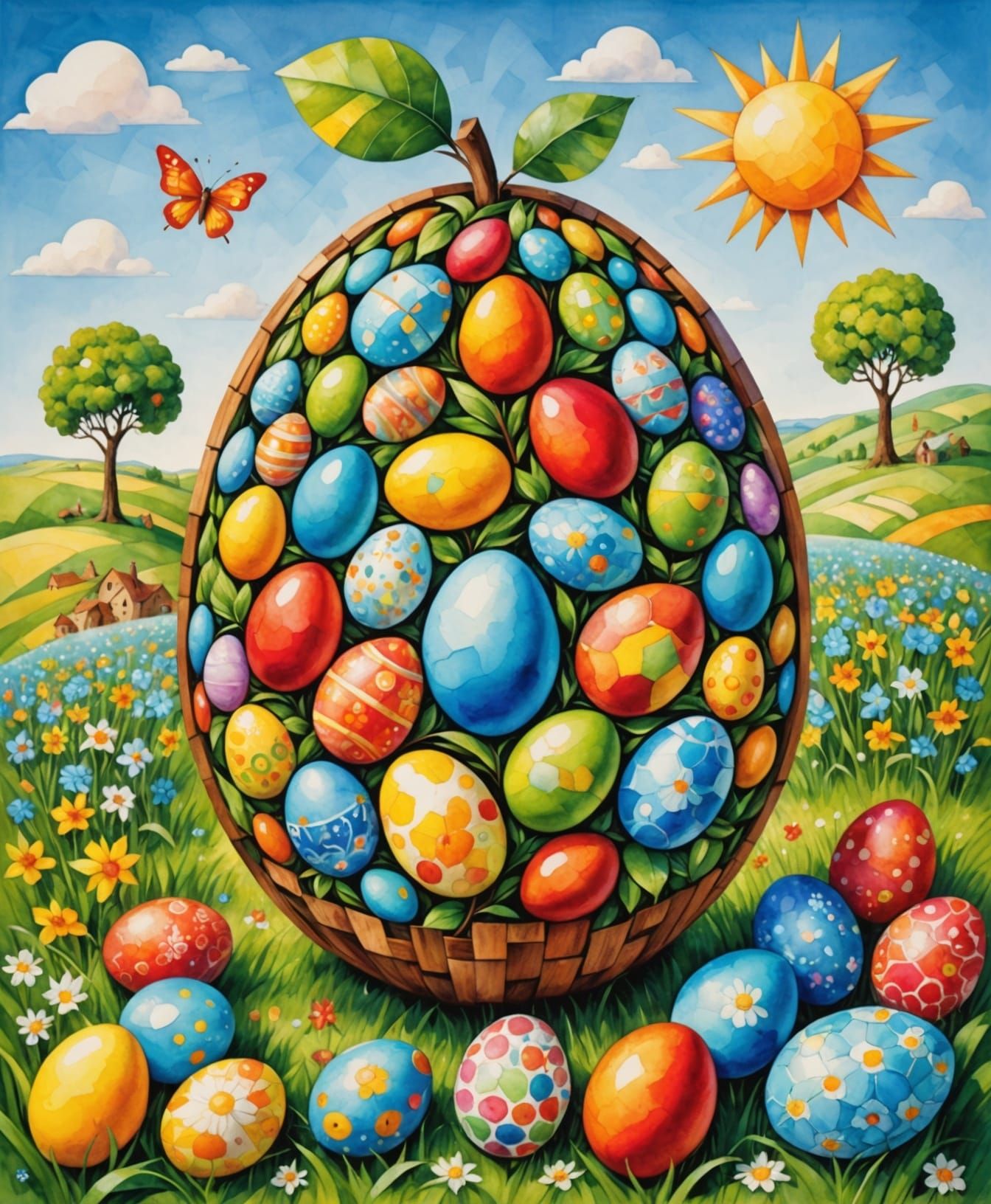 Easter Art in Vibrant Cubist Style