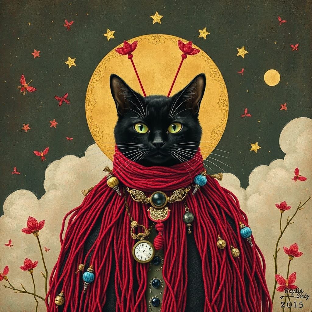 Cat Overlord in Yarn Bomb Screen Print Style