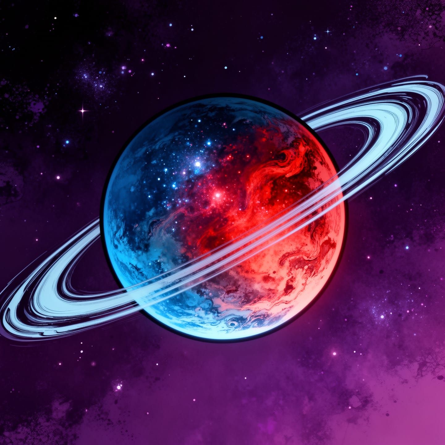 Cosmic Planet with Energy Rings in Comic Book Style