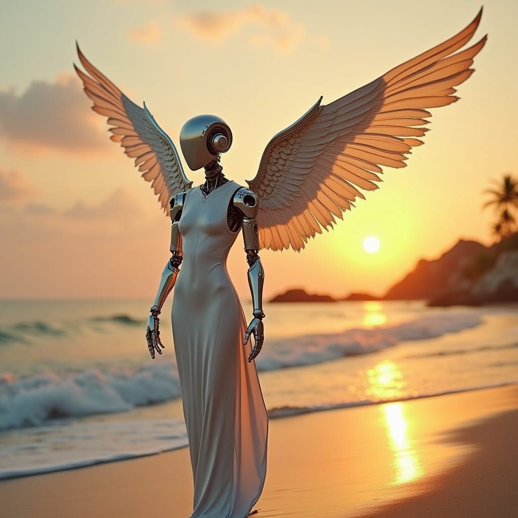 Angel Bot in Dreamy Beachscape