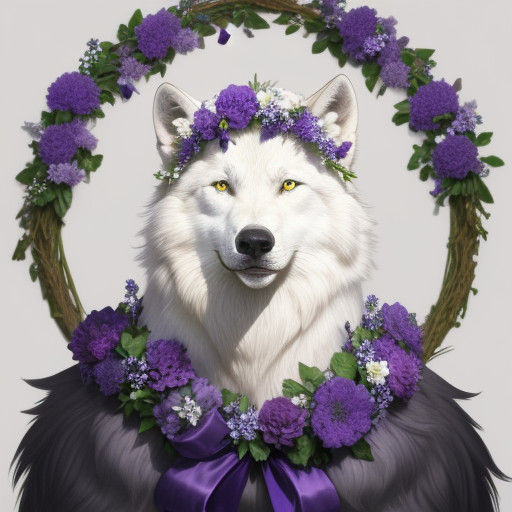 A Garland of Regal Bloom Adorns a White Wolf's Crown