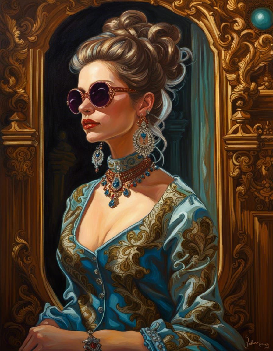 Rococo Woman in Mirrored Sunglasses, Bold Colors