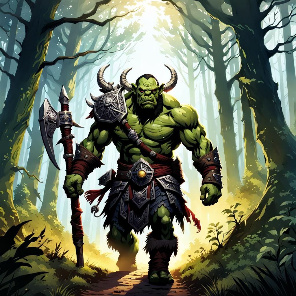 Epic Orc Warrior on Forest Path