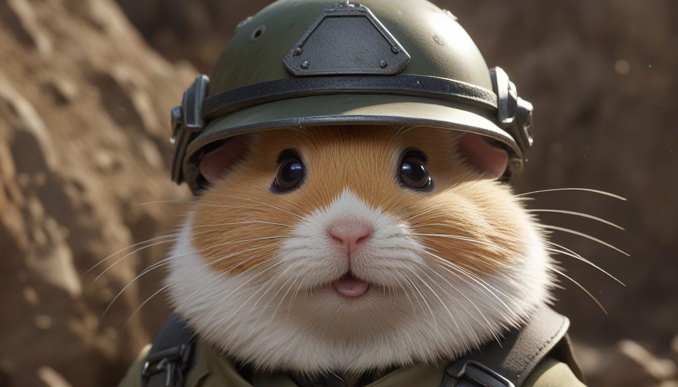 Anime Hamster Soldier in Trench, 3D Render