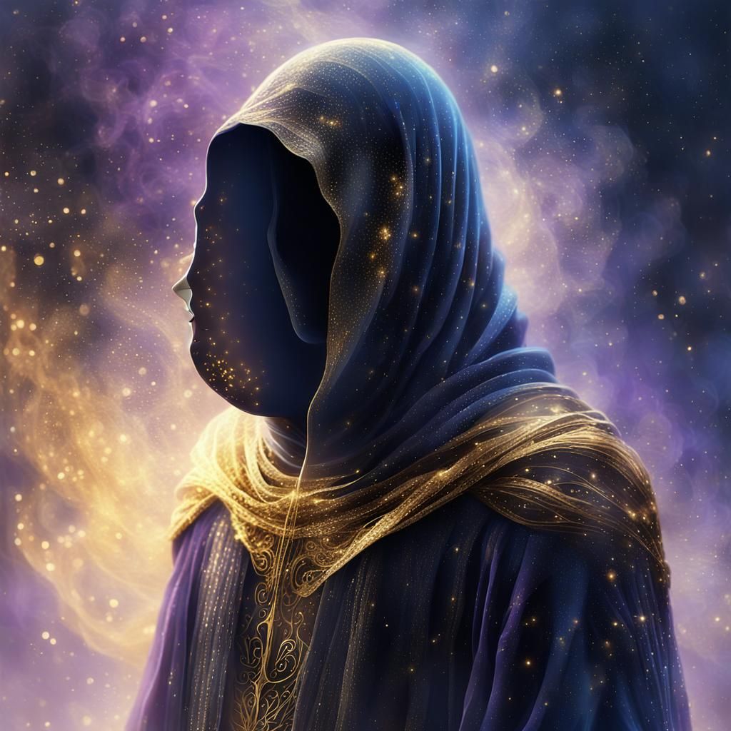 Ethereal Figure in Shimmering Golden Mist