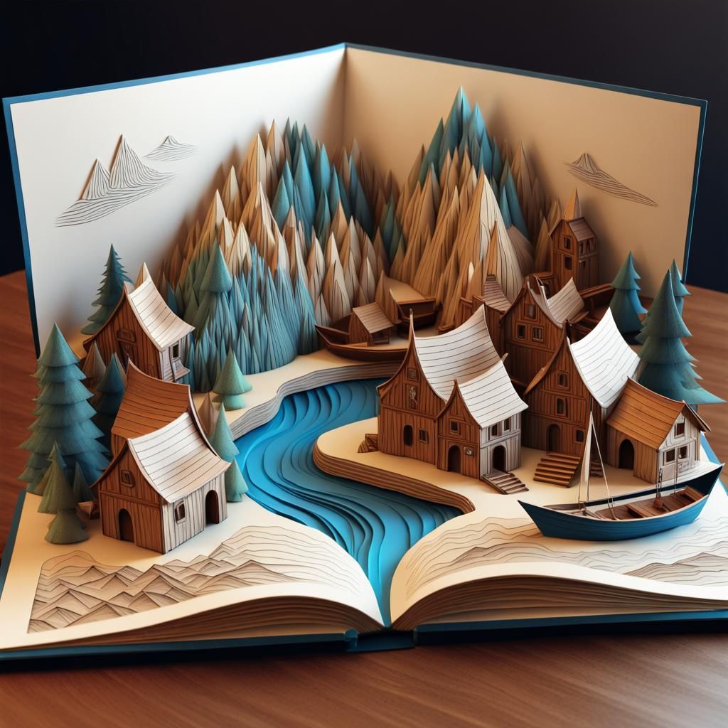 Medieval Mountain Ravine in 3D Pop-Up Book