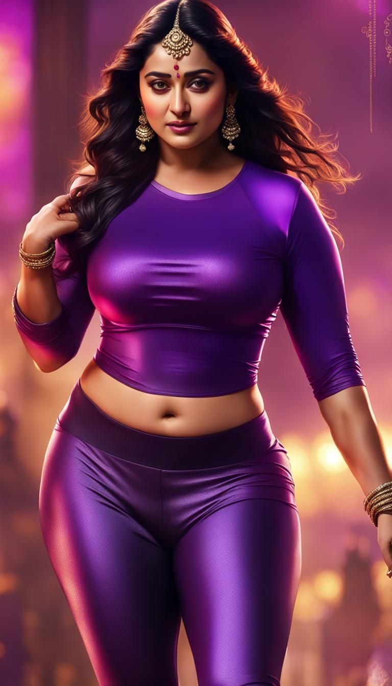 Plus Size Woman in Purple Leggings, Dark Fantasy Art