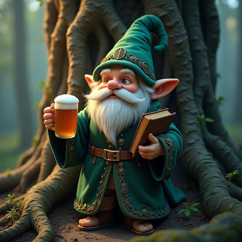 Gnome Wizard with Beer and Book, Matte Painting