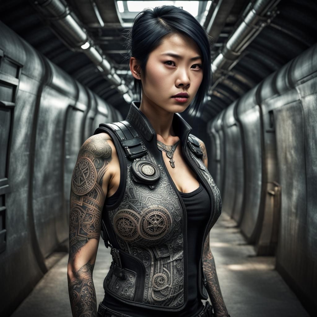 Cyberpunk Asian Woman in Underground Scene