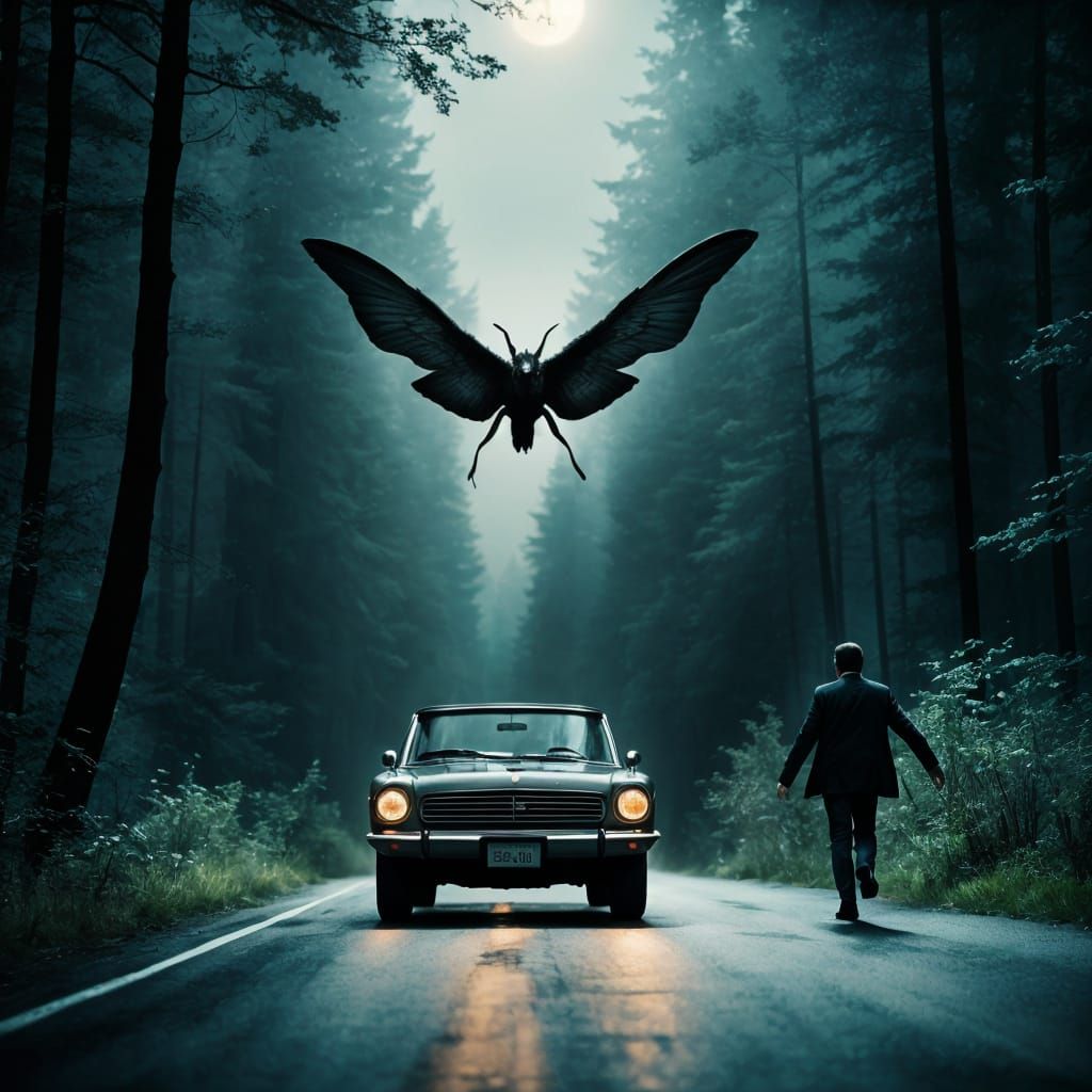 Mothman Chases Car on Forest Road