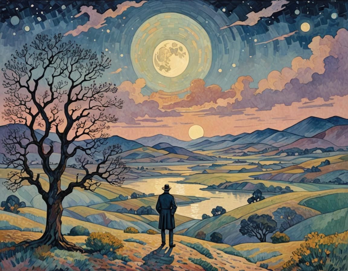 Desolate Moon Landscape in Pointillism Style