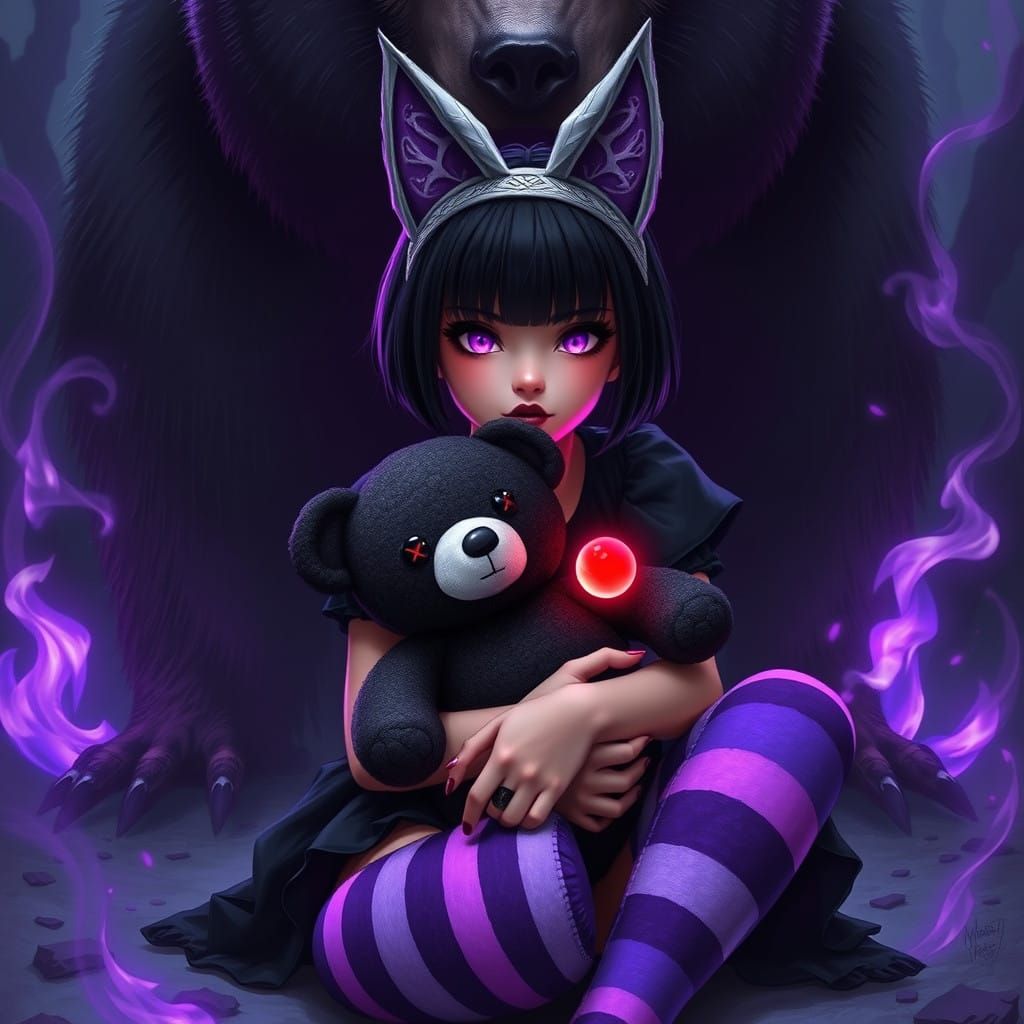 Gothic Princess of Whimsy with Glowing Eyes and Fierce Deter...