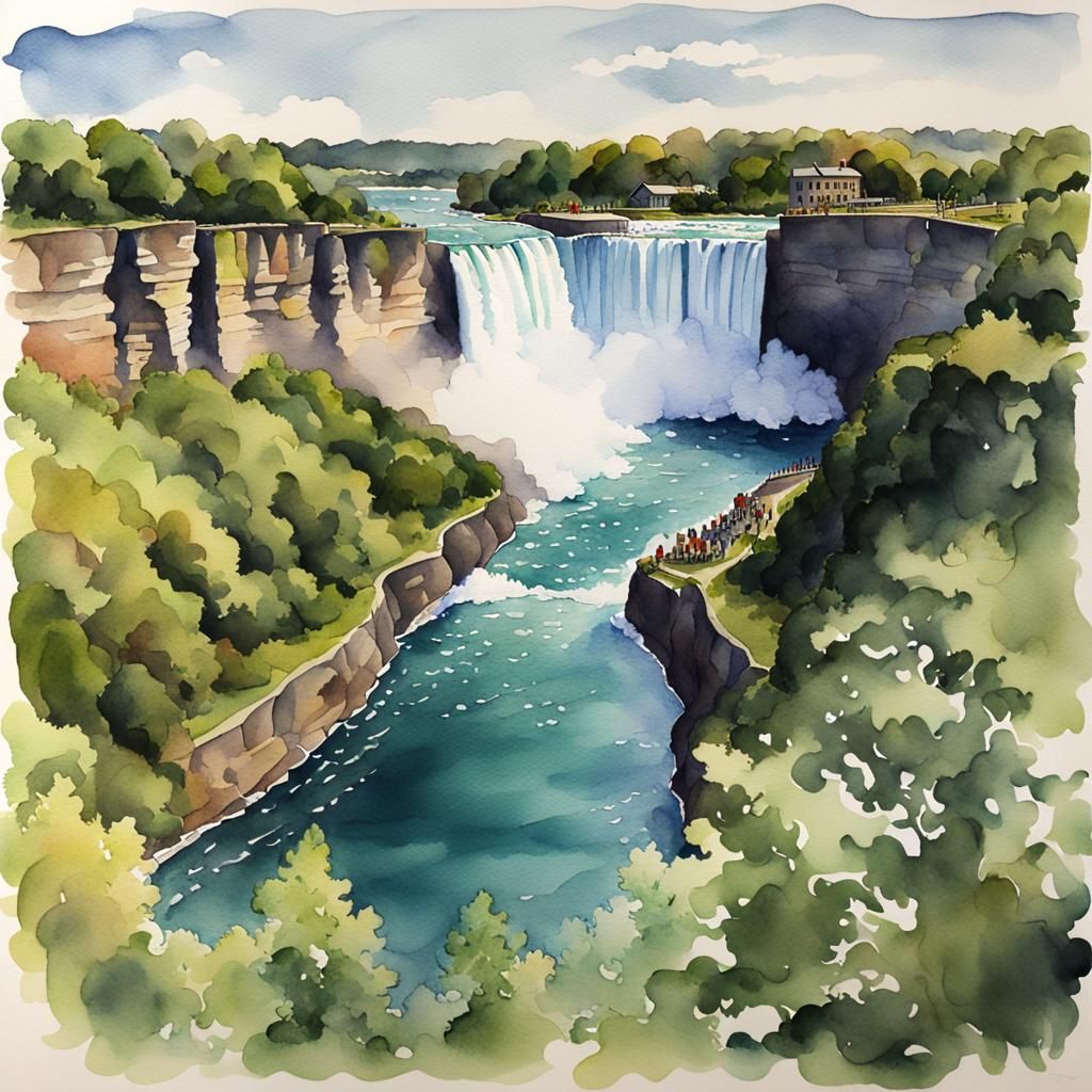 Niagara Falls in Watercolor Painting